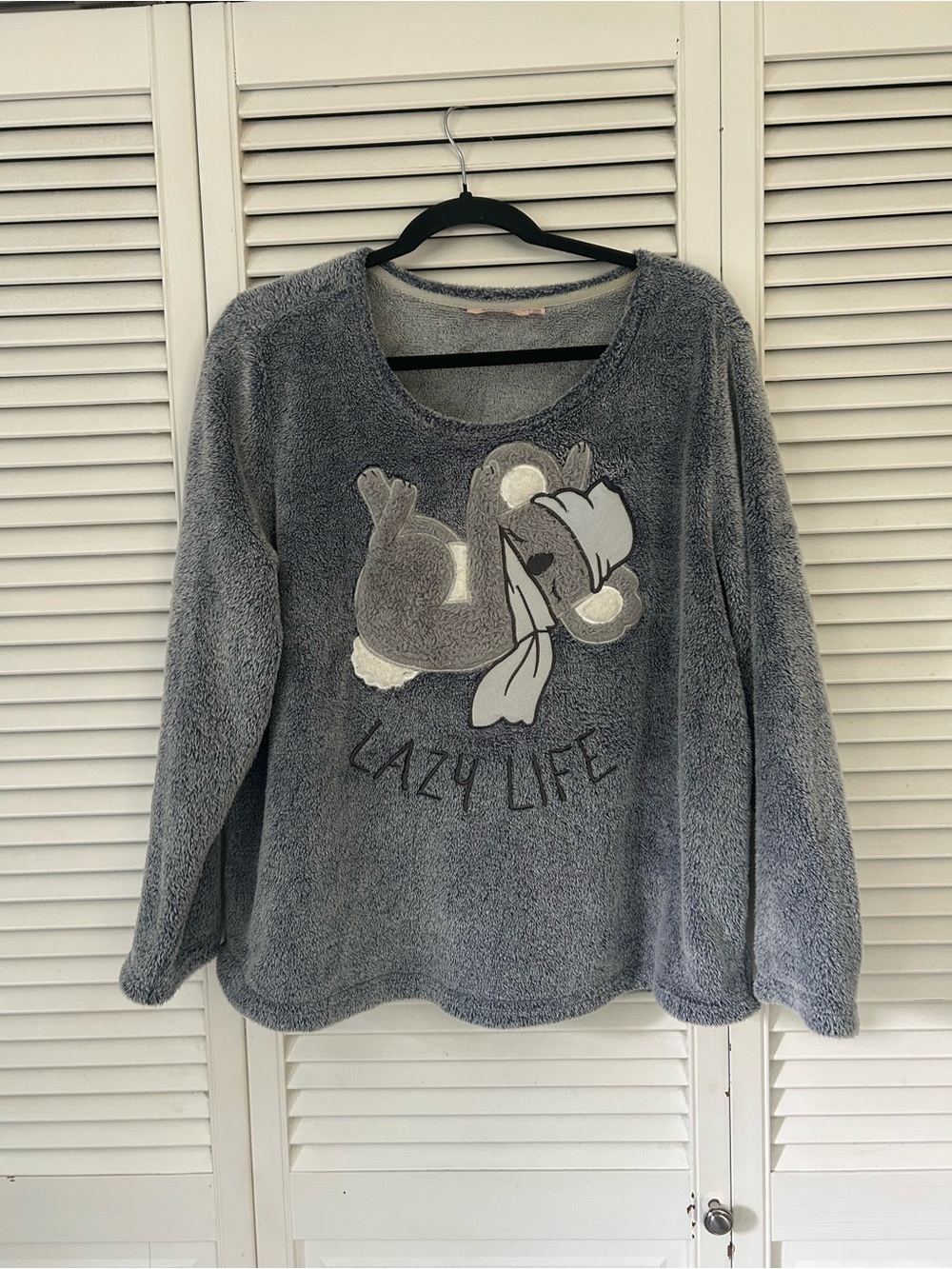 La Vie En Rose Gray Plush 'Lazy Life' Scoop Neck Pullover